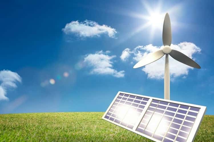 solar panels and wind turbine