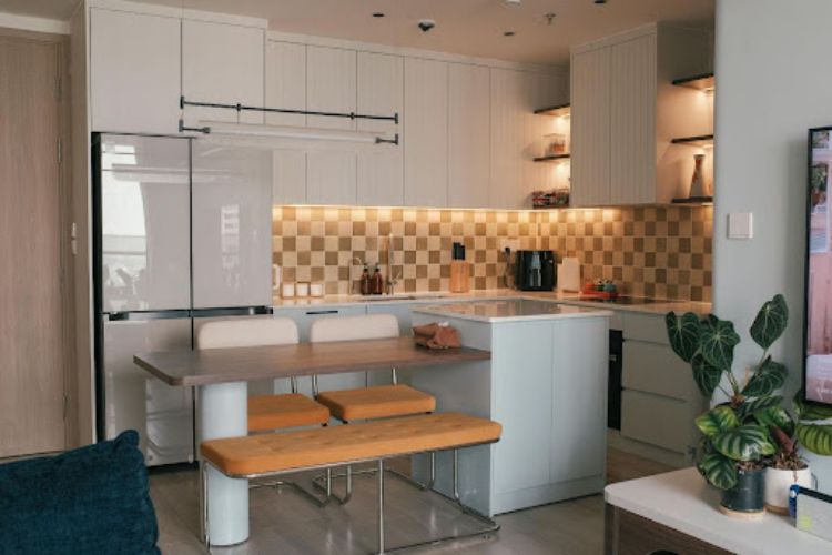 modern kitchen with bench seating