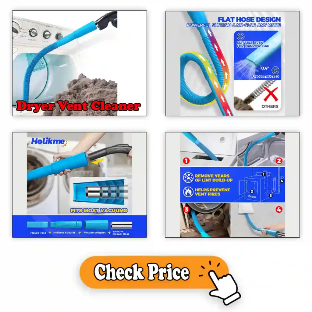 A handheld dryer vent cleaner tool with flexible, long brush.